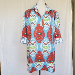Tizzie Shirt Tunic Top Popover Ikat Boho Print M